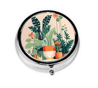 WBQLSL Cartoon small green plant Printed round medicine box with 3 compartments for portable medicine storage