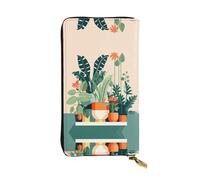 WBQLSL Cartoon small green plant Stylish leather wallet, 7.48 x 4.13 inch long zippered coin purse, convenient travel cash wallet