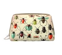 WBQLSL Cartoon small insects Leather makeup bag, portable large-capacity makeup storage bag, carry-on travel with pocket makeup bag