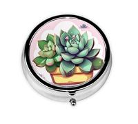 WBQLSL Cartoon Succulents Mini medicine box with three compartments, small round medicine box, portable