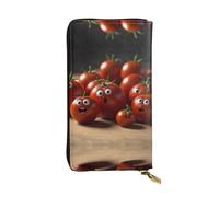 WBQLSL cartoon Tomato Stylish leather wallet, 7.48 x 4.13 inch long zippered coin purse, convenient travel cash wallet