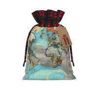 WBQLSL Cartoon world map Gift drawstring bag, Christmas party supplies decoration bag, Christmas burlap gift bag 8.3 * 11.8 inches