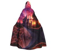 WBQLSL Castle at Sunset Halloween cape masquerade hooded cape rave party costume (length 147 cm/hood height 38 cm)