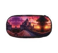 WBQLSL Castle at Sunset Printed stationery storage bag - multi-grid layered pencil case portable student pencil bag