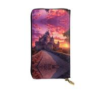 WBQLSL Castle at Sunset Zipper leather wallet, 7.5 * 4.1 inch long clutch bag, multiple compartments and large capacity, a good gift for friends