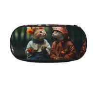 WBQLSL Cat anthropomorphization Printed stationery storage bag - multi-grid layered pencil case portable student pencil bag