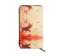 WBQLSL Cat chasing butterfly Stylish leather wallet, 7.48 x 4.13 inch long zippered coin purse, convenient travel cash wallet