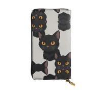 WBQLSL cat head Long leather clutch with zippered coin purse and 12 credit card slots, lightweight travel cash wallet