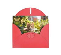 WBQLSL Cat in the Garden Red Holiday Cards - Perfect for birthdays, weddings, and Christmas cards