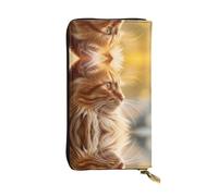 WBQLSL cat with head down Stylish leather wallet, 7.48 x 4.13 inch long zippered coin purse, convenient travel cash wallet