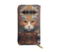 WBQLSL Cat's eye close-up Long leather clutch with zippered coin purse and 12 credit card slots, lightweight travel cash wallet