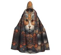 WBQLSL Cat's eye close-up Printed Halloween cape, masquerade hooded cape, suitable for theme parties
