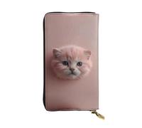 WBQLSL Cat's paw pink cute Stylish leather wallet, 7.48 x 4.13 inch long zippered coin purse, convenient travel cash wallet