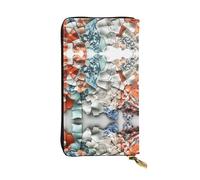 WBQLSL Ceramic pixel fragments Stylish leather wallet, 7.48 x 4.13 inch long zippered coin purse, convenient travel cash wallet