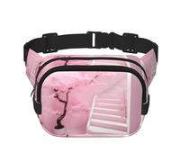 WBQLSL Cherry Blossom White Staircase Printed Waist Bag, Stylish Crossbody Bag, Lightweight Travel Sports Chest Bag