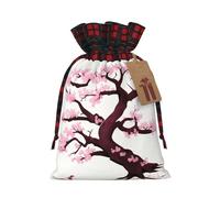 WBQLSL Cherry Blossoms Tree Burlap gift bag - 8.3x11.8 inch drawstring bag Party decoration supplies