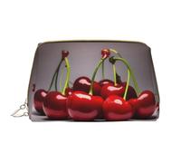 WBQLSL Chilean cherries Leather makeup bag, portable large-capacity makeup storage bag, carry-on travel with pocket makeup bag