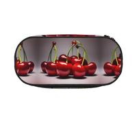WBQLSL Chilean cherries Printed stationery storage bag - multi-grid layered pencil case portable student pencil bag