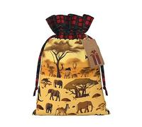 WBQLSL Christmas Gift Drawstring Bag 8.3 * 11.8 Inch, Christmas Party Supplies Decorative Bag, African grassland animals Burlap Gift Bag