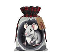 WBQLSL Christmas Gift Drawstring Bag 8.3 * 11.8 Inch, Christmas Party Supplies Decorative Bag, Mouse in the Hole Burlap Gift Bag