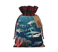 WBQLSL Christmas Gift Drawstring Bag 8.3 * 11.8 Inch, Christmas Party Supplies Decorative Bag, Sharks under the sea Burlap Gift Bag