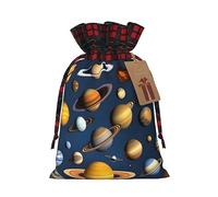 WBQLSL Christmas Gift Drawstring Bag 8.3 * 11.8 Inch, Christmas Party Supplies Decorative Bag, Solar System Planets Burlap Gift Bag