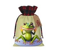 WBQLSL Christmas Gift Drawstring Bag 8.3 * 11.8 Inch, Christmas Party Supplies Decorative Bag, The funny frog doing yoga Burlap Gift Bag