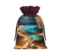 WBQLSL Christmas Gift Drawstring Bag 8.3 * 11.8 Inch, Christmas Party Supplies Decorative Bag, View under the moon Burlap Gift Bag