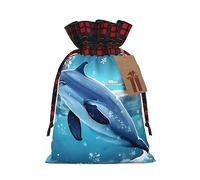 WBQLSL Christmas Gift Drawstring Bag 8.3 * 11.8 Inch, Christmas Party Supplies Decorative Bag, winter the dolphin Burlap Gift Bag