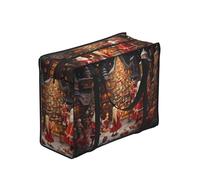 WBQLSL Christmas Portable Shopping Storage Bag, One Size, Black, Polyester with Vinyl Lining, Zippered Tote, 53 x 40 x 23 cm, Foldable with Reinforced Handles