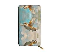 WBQLSL Chubby little bird flying Stylish leather wallet, 7.48 x 4.13 inch long zippered coin purse, convenient travel cash wallet