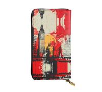 WBQLSL City Icons Long leather clutch with zippered coin purse and 12 credit card slots, lightweight travel cash wallet