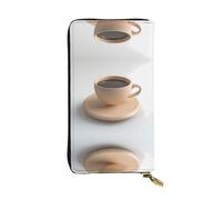 WBQLSL Coffee cup on table Stylish leather wallet, 7.48 x 4.13 inch long zippered coin purse, convenient travel cash wallet