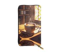 WBQLSL Coffee cup Stylish leather wallet, 7.48 x 4.13 inch long zippered coin purse, convenient travel cash wallet