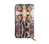 WBQLSL Color graffiti elephant Stylish leather wallet, 7.48 x 4.13 inch long zippered coin purse, convenient travel cash wallet