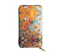 WBQLSL Color graffiti Long leather clutch with zippered coin purse and 12 credit card slots, lightweight travel cash wallet