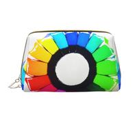 WBQLSL Colored crayon circles Leather makeup bag, portable large-capacity makeup storage bag, carry-on travel with pocket makeup bag