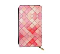 WBQLSL Colored squares Long leather clutch with zippered coin purse and 12 credit card slots, lightweight travel cash wallet