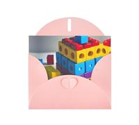 WBQLSL Colorful Building Blocks Pink Pattern Cards - Perfect for Valentine's Day and anniversaries, expressing love and blessings