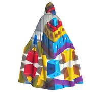 WBQLSL Colorful Building Blocks Printed Cape Robe - Masquerade Cape with Hood