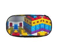 WBQLSL Colorful Building Blocks Printed Pencil case - Multi-Layer partition Pencil case, Suitable for Storing Campus Office Stationery