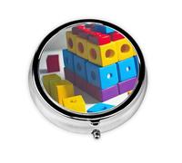 WBQLSL Colorful Building Blocks Printed round medicine box with 3 compartments for portable medicine storage