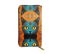 WBQLSL Colorful cat head Stylish leather wallet, 7.48 x 4.13 inch long zippered coin purse, convenient travel cash wallet