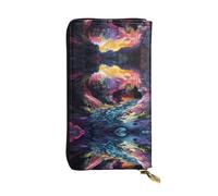 WBQLSL Colorful cave Stylish leather wallet, 7.48 x 4.13 inch long zippered coin purse, convenient travel cash wallet