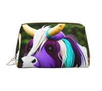 WBQLSL Colorful cow's head Leather makeup bag, portable large-capacity makeup storage bag, carry-on travel with pocket makeup bag