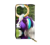 WBQLSL Colorful cow's head Stylish leather wallet, 7.48 x 4.13 inch long zippered coin purse, convenient travel cash wallet