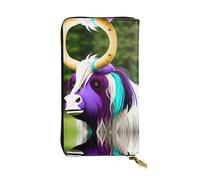 WBQLSL Colorful cow's head Zipper leather wallet, 7.5 * 4.1 inch long clutch bag, multiple compartments and large capacity, a good gift for friends