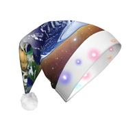 WBQLSL Cosmic Earth LED Light Santa Hat,Unisex Christmas New Year Adult Hat, Plush New Year Christmas Party Gift