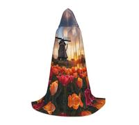 WBQLSL Cosplay hooded dutch windmills printed Large cape, costume, essential holiday party prop, sizes S/M/L (unisex)