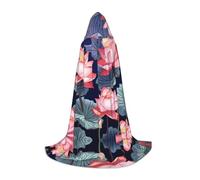 WBQLSL Cosplay hooded Lotus Flower Illustration printed Medium cape, costume, essential holiday party prop, sizes S/M/L (unisex)